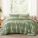 Luxudecor Sage Green Tufted Comforter Set, 3 Pieces King Boho Bedding Set