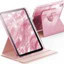 INFILAND Case for iPad A16 11-inch 11th Generation, iPad 10th Generation Case 10.9 Inch for Kids, Girls, 360 Rotating Cute Glitter Cover with Crystal Clear Back, Pencil Holder (Pink)