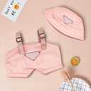 2 x Clothes for 6.7in Plush Doll(NO Doll), Hat & Overalls Set with Triangular Badge, Handcrafted 2-Piece Clothes Set, Fashion Cute Outfit for Dolls Accessories(Pink)