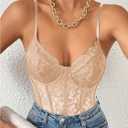 Milumia Women's Sexy Sheer Mesh Lace Bodysuit Spaghetti Strap Bustier Corset Tops Rave Party Club, Large
