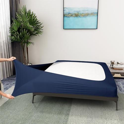 Box Spring Cover Queen/Cal Queen Size - Jersey Knit & Stretchy Wrap Around 4 Sides Bed Skirts for Hotel & Home, Navy