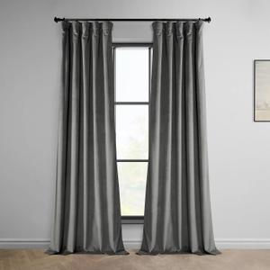 HPD Half Price Drapes Heritage Plush Velvet Curtains 96 Inches Long Room Darkening Curtains for Bedroom & Living Room 50W x 96L, (1 Panel), Destiny Grey