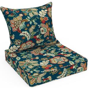 LVTXIII Outdoor/Indoor Deep Seat Cushion Patio Seat and Back Cushion Set All-Weather Replacement Chair Cushion for Wicker Chairs and Garden Furniture Decoration, 24"x24"x4", Peacock Blue