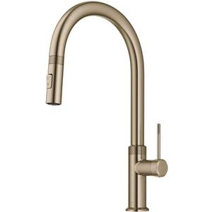 KRAUS Oletto Modern Industrial Pull-Down Single Handle Kitchen Faucet in Brushed Gold, KPF-2654BG (17 3/8 inch)