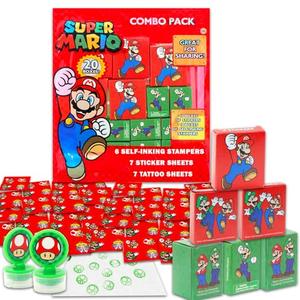 Super Mario Party Favors for 20 Guests Bundle ~ 20 Pieces Mario Favor Boxes with Stickers and Stampers for Kids Birthday Party | Mario Party Supplies and Decorations