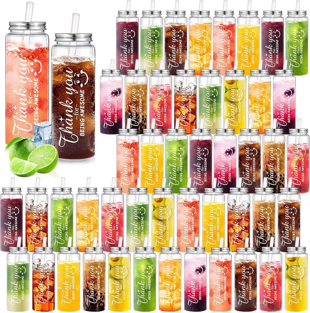 LemonRoad 48 Pcs Employee Thank You Gifts Bulk Plastic Cups 17 oz Valentines Appreciation Inspirational Gifts for Staff Coworker Team Teacher Reusable Thank You Acrylic Skinny Tumblers with Lid Straw