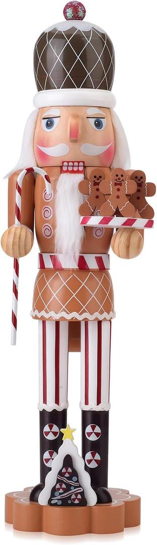 Nutcracker Gingerbread Figure, 14.4 Inch Wooden Christmas Nutcracker Decor, Xmas Nutcracker Figures Mantel Ornament Festival Shelves Decorations