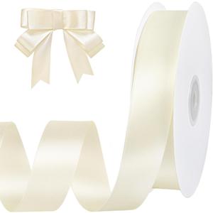 woric Ivory Satin Ribbon 1 inch 60 Yards Cream Ribbon for Crafts Hair Bows Gift Wrapping Home Decor Wedding Invitation Mothers Day Bridal Shower Decorations (Double Faced)
