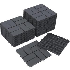 Neoaider Decking Tiles 44Pcs, 12" x 12" Waterproof Outdoor Patio Flooring All-Weather, 44 sq. ft Plastic Interlocking Floor Decking Tile for Garden Porch Poolside Balcony Backyard, Dark Grey
