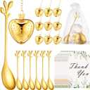 25 Sets Bridal Shower Tea Party Favor for Guest Leaf Tea Spoon Heart Shape Infuser Ball for Loose with Thank You Card Organza Bag Wedding Souvenir Gift, Gold