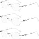 TERAISE Frameless Reading Glasses For Women With Blue Light Blocking,Fashion Diamond Cutting Rimless Eyeglasses (3pcs Silver)