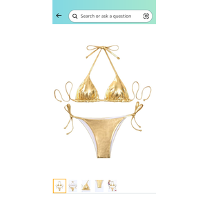 Women's Metallic Shiny Bathing Suit High Waisted Triangle Tie Side Swimsuit Bikini Set XXL, Gold