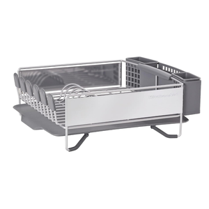 KitchenAid Compact Space Saving, Dish Rack with Removable Flatware Caddy and Angled Self Draining Drainboard, Satin Gray, 15-Inch-by-13.25-Inch