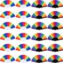 Yahenda 24 Pcs Rainbow Gay Hand Fans Rainbow LGBT Folding Fan Plastic Colorful for Party Decoration Favors Performance Music Festival Events Dance Supplies Gifts(Black White,Vertical)