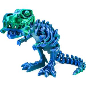 3D Printed Dinosaur Bones, Articulated T-Rex Skeletons, 3D Printed Dragon Animals Fidget Toy Home Office Decor, Poseable T-Rex Toy with Flexible Joints, Relief Stress and Anxiety(Green-Blue)