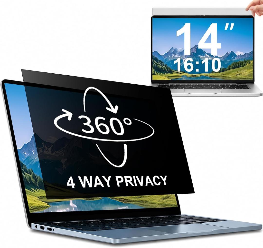 STARY 4-way 360Laptop Privacy Screen Filter 14 Inch 16:10 Ratio(1920x1200), Anti Glare & Blue Light Filter, Removable Privacy Screen Protector for Laptop Monitor, Compatible with HP Dell Acer Lenovo Samsung ASUS Toshiba