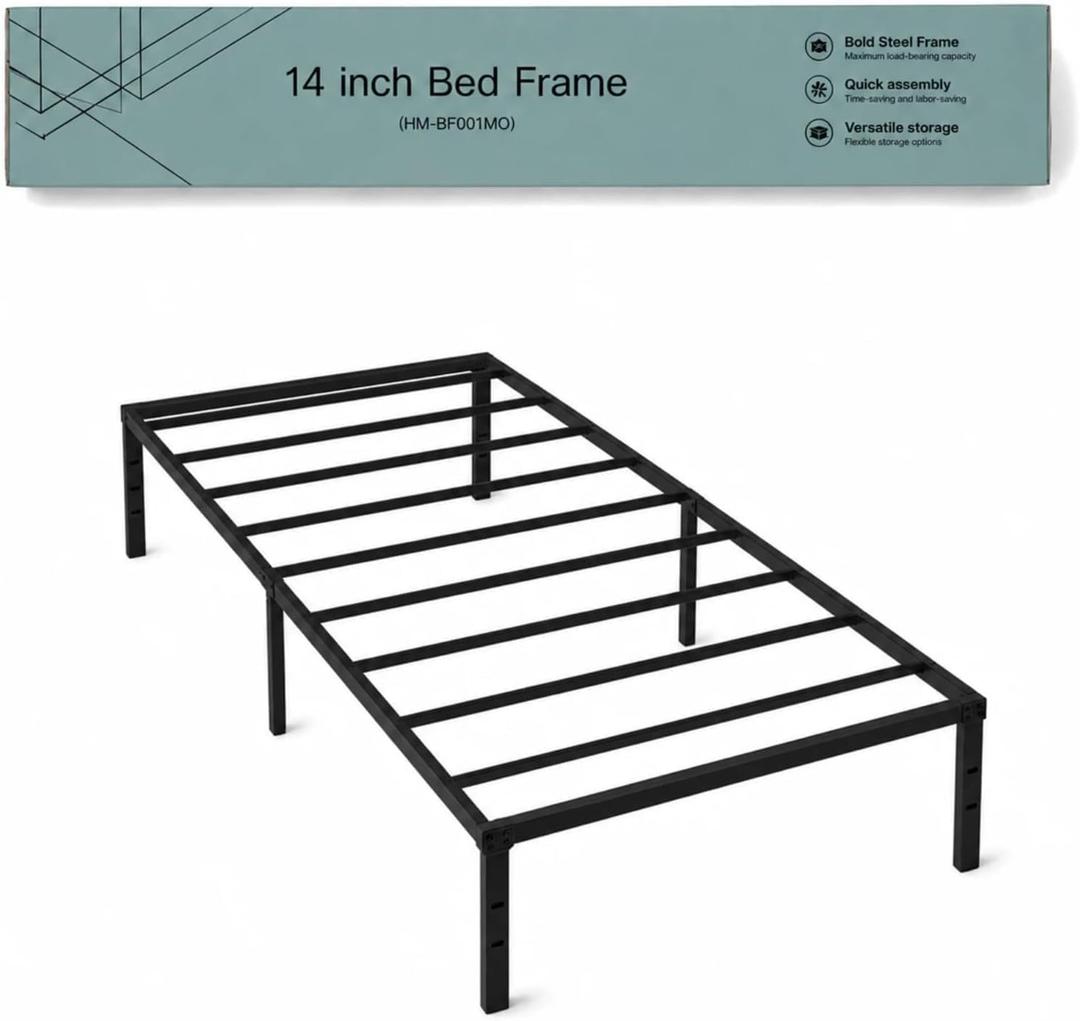 Twin Size Steel Bed Base, Durable Platform Foundation, No Box Spring Required