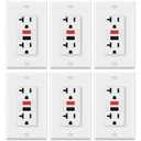 ELECTECK 6 Pack GFCI Outlets 20 Amp, Non-Tamper Resistant, Decor GFI Receptacles with LED Indicator, Ground Fault Circuit Interrupter, Wallplate Included, ETL Listed, Red/Black Button
