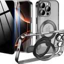 Privacy Case for iPhone 16 Pro Max with Magnetic Stand 1 HD & 1 Privacy Screen Protector, Full Camera Lens Protector Fits for MagSafe Shockproof Not Yellowing Luxury Plating Edge Clear Kickstand Case (Black)