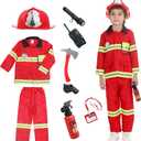 Fireman Costume For Kids Fire Chief Cosplay Role Play Toys (Small (2 - 4Y))