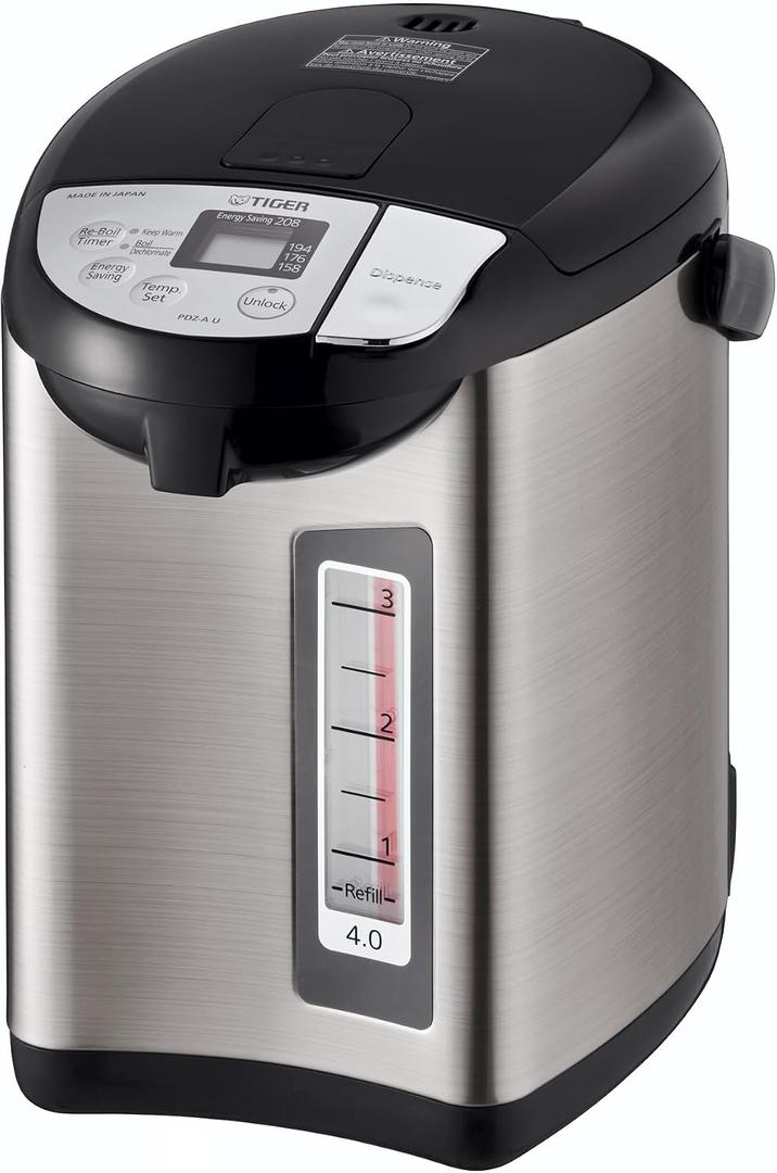 TIGER PDZ-A40U 4.0 Liter Water Boiler and Warmer with 4 Auto-Temp Settings, Stainless Steel Finish
