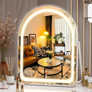 Hasipu Vanity Mirror with Lights, 11" 14" Arched LED Makeup Mirror, Lighted Makeup Mirror with Lights, Smart Touch Control Dimmable 3 Modes Light 360Rotation White