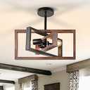 HuisMier Farmhouse 3-Light Flush Mount Ceiling Light Fixture Rustic Metal and Wood Chandelier Retro Close to Ceiling Lighting for Kitchen Entryway Hallway Bedroom Dining Room Living Room Foyer