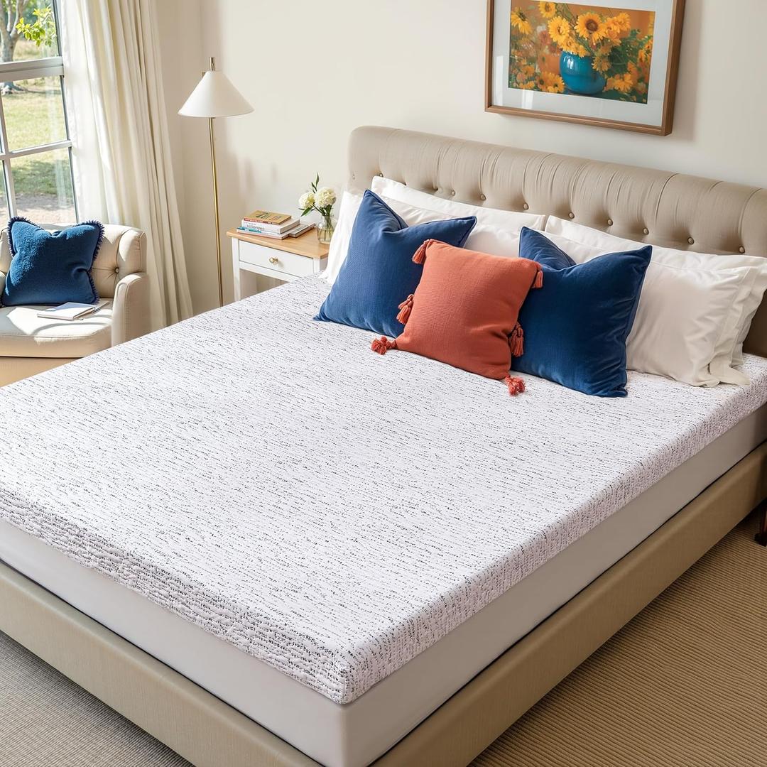 Subrtex Memory Foam Mattress Topper King, 4 Inch Bed Toppers for Pressure Relieving, Soft Mattress Pads with Removable Washable Cover