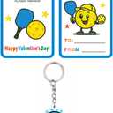 Pickleball Valentines Cards for Classroom Exchange Prizes 24 pcs Sports Valentines Keychains Gifts for School Pickleball