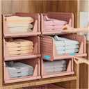 SNSLXH 5 Pack Stackable Closet Organizer Box, Multifunctional & Foldable Closet Storage Basket for Bathroom Kitchen Laundry Room Wardrobe Storage, Space-Saving Clothes Storage Drawer Organizer, Pink