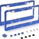 2 Pack Rhinestone Sparkly Glitter License Plate Tag Frames Crystal Premium Stainless Steel Covers for Women (Blue)