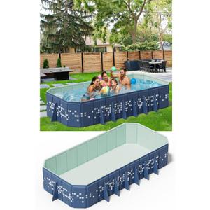 122" Extra Large Non-Inflatable Swimming Pool for family,Foldable Pools with 14 triangle Bracket,Hard plastic shell Adult Collapsible Pool,Portable Folding Pools for Backyard 122*65*20in (Blue star)