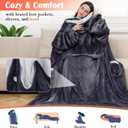 Wearable Heated Blanket with Heated Foot Pocket, Electric Wearable Throw Blanket with Sleeves, Hood, Foldable Foot Pocket, Heated Blanket Throw with 8 Heat Levels, 1-10H Auto Off Settings, 50*70"