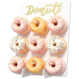Wooden Donut Wall Display Stand - 9 Doughnut Holder Board for Grow Up Party, Birthday, Wedding, Baby Shower Decorations (White) (11.8x15.7 inch)