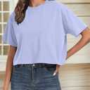 Womens Workout Cropped T Shirts Short Sleeve Drop Shoulder Tees Round Neck Loose Fit Basic Solid Crop Tops (XL)
