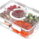 Taiuloo Divided Serving Tray with Airtight Lid and Handle, 4 Compartment Snackle Box Container, Portable Snack Platters, Clear Fridge Organizer & Food Storage for Veggie, Fruit, Charcuterie, Nuts