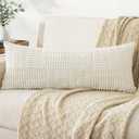 Softalker Lumbar Pillow Cover 14x36 Inch, Beige Set of 1 Soft Corduroy Boho Outdoor Striped Textured Pillow Case Modern White Accent Pillow Cover for Couch Bed Bench Living Room, Cream