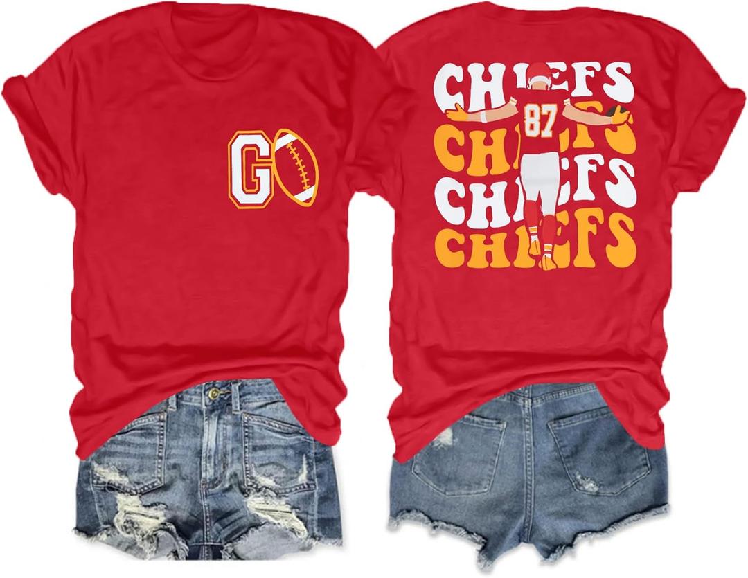 Women's Football Team T-Shirts - Vintage & Casual Short Sleeve Tees for Fans (Red, XL)