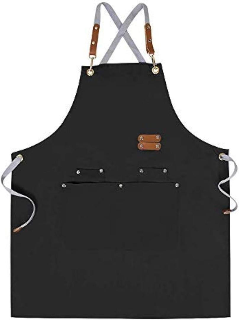 Mignongirl Chef Apron-Cross Back Apron for Men Women with Adjustable Straps and Large Pockets,Canvas,M-XXL,Black