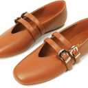 Mary Jane Shoes for Women Mesh Ballet Flats with Adjustable Double Buckle Strap Comfortable Slip On Dress Shoes for Daily
