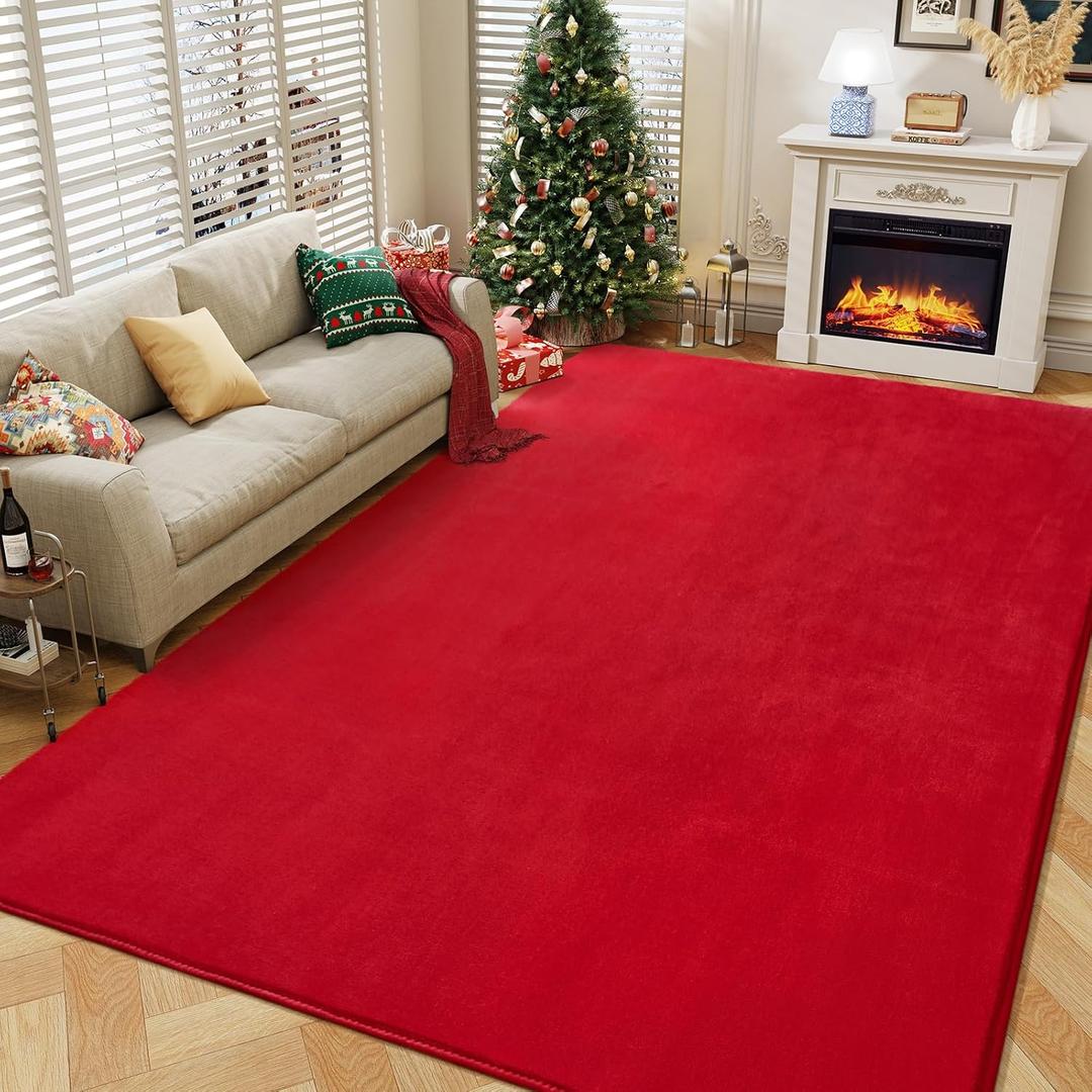 Amearea Modern Area Rugs for Bedroom Living Room, 4x6 Feet Red Thickened Memory Foam Rug, Fluffy Indoor Washable Rugs Non Slip Minimalist Carpet for Kids Boys Girls Dorm Nursery Room Decor