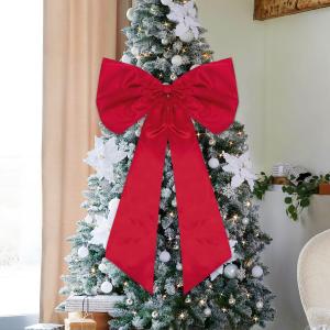 ZGCYSMHT 24"x40" Extra Large Satin Bow | Giant Christmas Tree Topper, Coquette Wall Decor, Big Ribbon Tie for Holidays, Weddings, Parties & Baby Shower (Red)