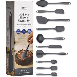 GIR: Get It Right 10 Piece Silicone Essentials Kitchen utensils set - Ladle, Spatula, Flip, Spoon & Spoonula - Non toxic cooking utensils for Nonstick Cookware, Cooking and Baking - Charcoal