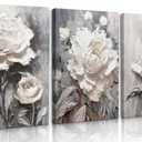 KUCGONHOS 3Pcs Black and White Floral Wall Art White Modern Elegant Flowers Wall Decor Prints Abstract Blooming Floral Painting Posters Pictures for Living Room Bedroom Home(16x24in Canvas)