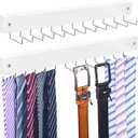 2 in 1 2 Pack Tie Organizer Belt Organizer Wall Mounted, Space Saving Tie Rack Belt Hanger for Closet with 24 Storage Hooks, Belt Tie Holder for Closet Organizer Storage White
