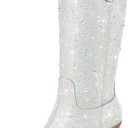 Cowgirl Ankle Boots Cowboy Boots for Women Western Booties Rhinestone Chunky Heel Fashion Comfortable Side Zipper (8.5, Mid Calf Multicolor)