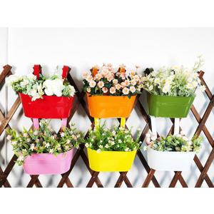 6 Pcs Railing Planter, 10" Metal Hanging Flower Pots for Outdoor Balcony Rails, Fence Pot Hanging Plant Holders with Detachable Hooks for Garden Patio Yard Decor (9.8", Pack of 6)