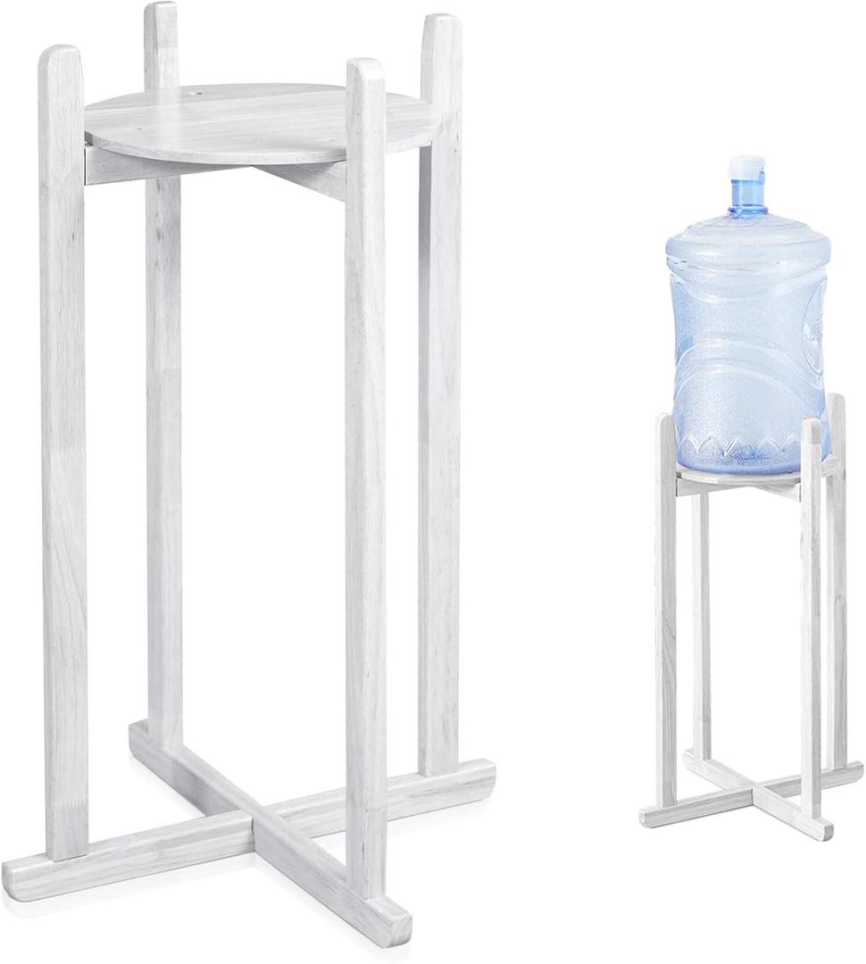 Pinkunn 27 Inch Wood Painted Water Dispenser Stand Jug Floor Plant Stand Modern Minimalist Wooden Jug Holder with 1 Round Shelf for 3 & 5 Gallon Water Crock and Bottles(White)