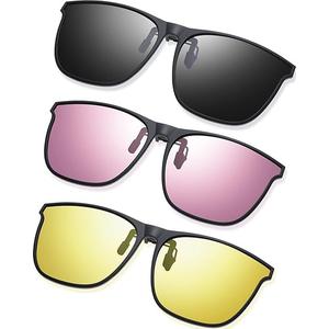 Frienda 3 Pair Oversize Polarized Clip-on Sunglasses Large Anti-glare TR90 Frame Flip up Driving Glasses for Women Men