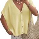 NEWHER Womens Batwing Short Sleeve Cardigans Sweaters Tops Spring Summer 2026 Oversized V Neck Button Up Knit Cardigan (Yellow, XL)